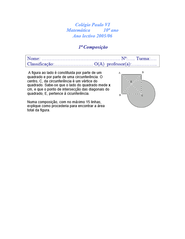 Início 6 Composição Matemática 2 10ºano