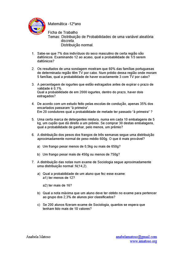 Início 7 Ficha de Trabalho 12º