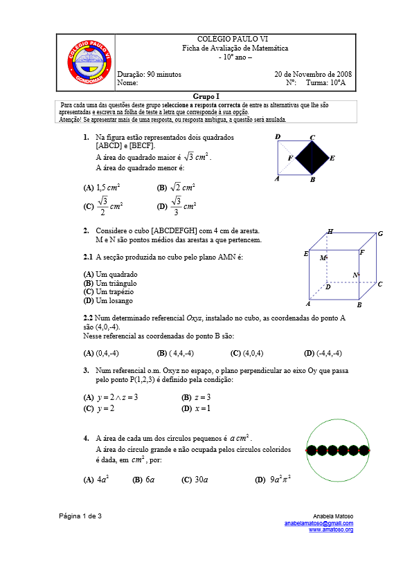 Início 4 Ficha de avaliação – 10ºano