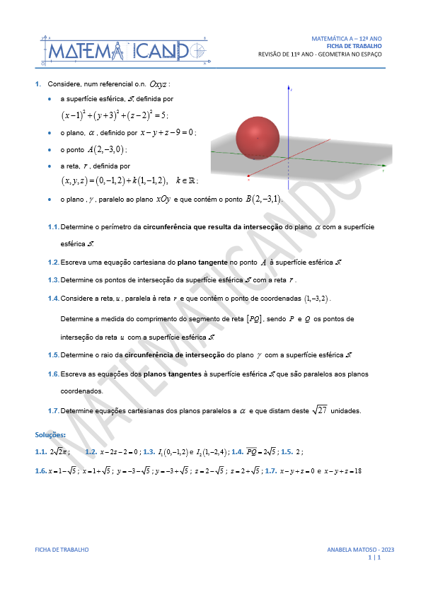 Ficha de trabalho 12ano Geometria no Espaco pdf image