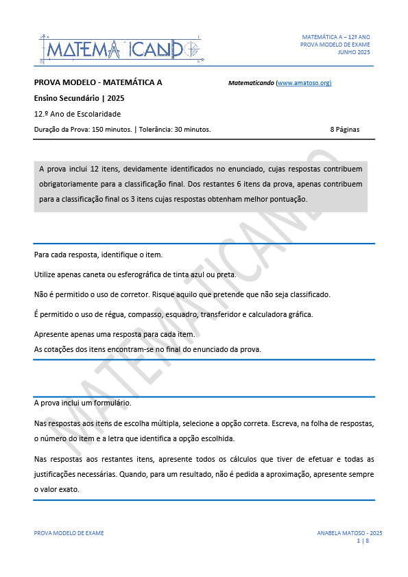PROVA MODELO 12.º ANO JUNHO 2025