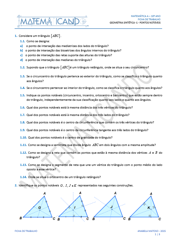 FICHA DE TRABALHO 10ANO GEOMETRIA SINTETICA 1 PONTOS NOTAVEIS S pdf image