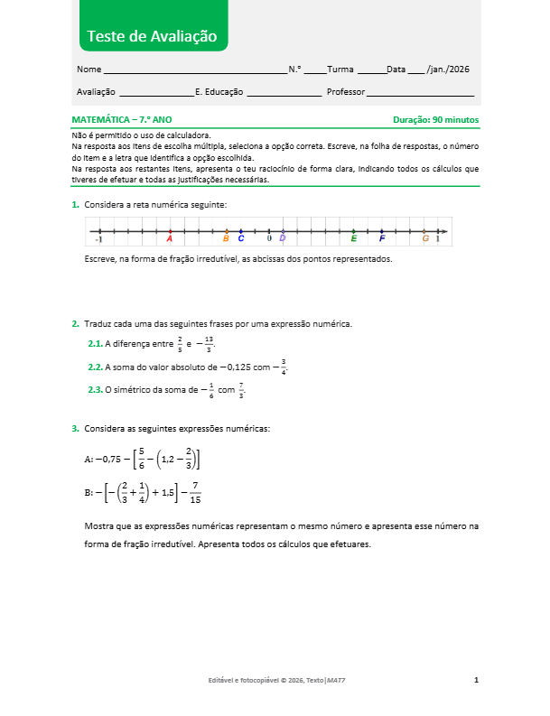 Testes Enviados por Newsletter - Texto 64 MAT 7 Teste Avaliacao JAN 2026 pdf image