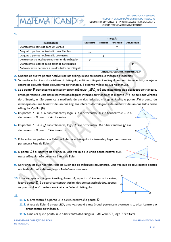 Proposta de Correção da Ficha de Trabalho Geometria Sintética -3