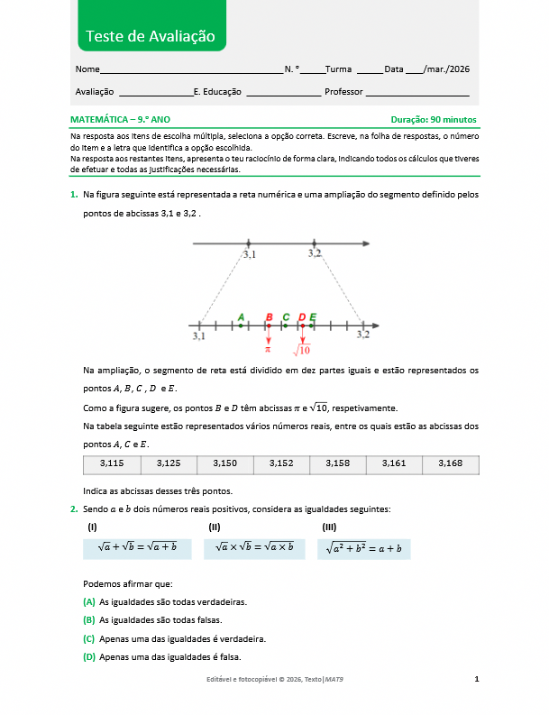Testes Enviados por Newsletter - Texto 73 MAT 9 Teste Avaliacao MAR 2026 pdf image